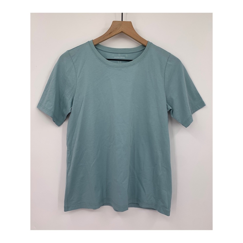 Eileen Fisher Shirt Women XS Blue 100% Organic Cotton Short Sleeve Crew Neck Tee